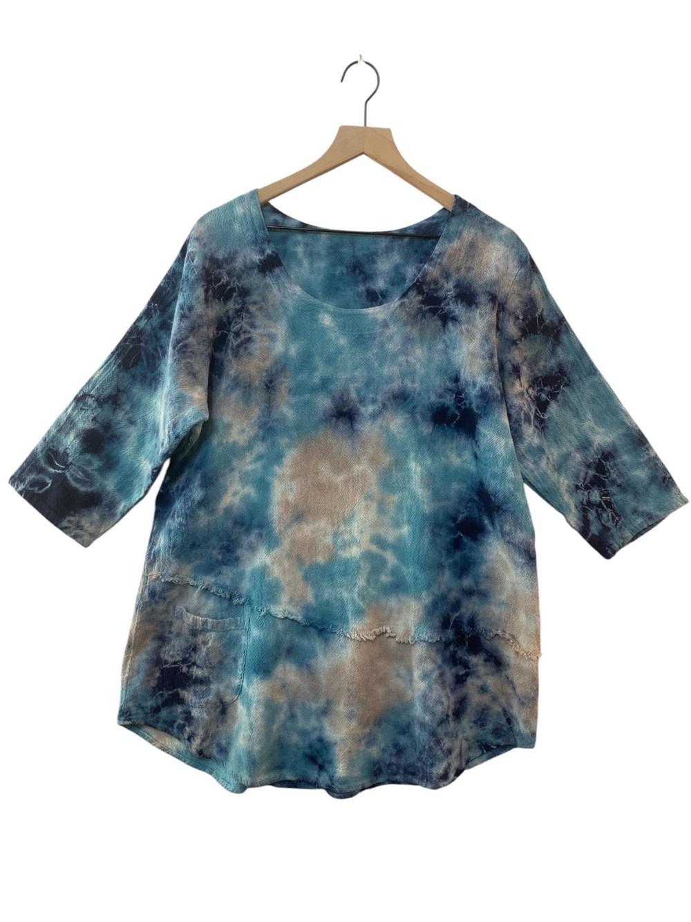 Tie-Dye Blue & Tan Tunic Top - Relaxed Fit
